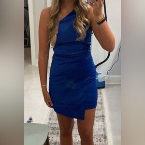 Stylish Blue Asymmetrical, one shoulder Dress